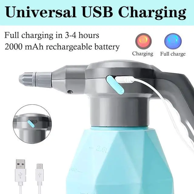 Alt view image 2 of 6 - DOUBFIVSY Electric Plant Sprayer 2L/0.5 Gallon Garden Sprayer Rechargeable Automatic Plant Mister Spray Bottle with Adjustable Spout, Extended Nozzle for Garden Fertilizing Cleaning (Blue)