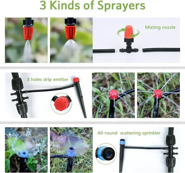 Alt view image 2 of 7 - MIXC 226FT Greenhouse Micro Drip Irrigation Kit Automatic Irrigation System Patio Misting Plant Watering System with 1/4 inch 1/2 inch Tubing Hose Adjustable Nozzle Emitters Sprinkler Barbed Fittings