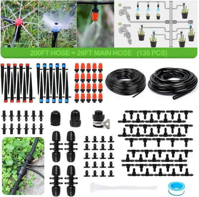 Main image of MIXC 226FT Greenhouse Micro Drip Irrigation Kit Automatic Irrigation System Patio Misting Plant Watering System with 1/4 inch 1/2 inch Tubing Hose Adjustable Nozzle Emitters Sprinkler Barbed Fittings