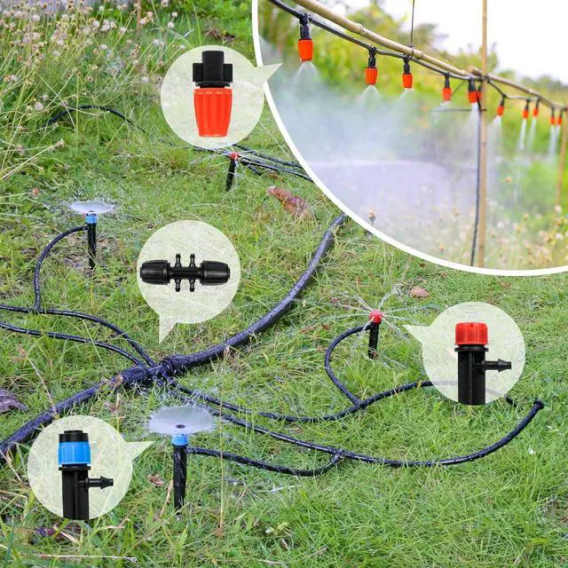 Alt view image 3 of 7 - MIXC 226FT Greenhouse Micro Drip Irrigation Kit Automatic Irrigation System Patio Misting Plant Watering System with 1/4 inch 1/2 inch Tubing Hose Adjustable Nozzle Emitters Sprinkler Barbed Fittings