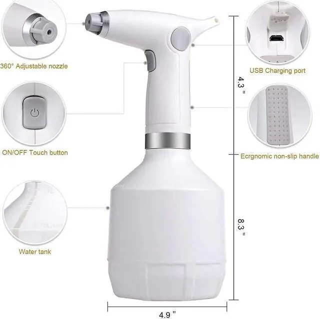 Alt view image 3 of 7 - Automatic Spray Bottle Electric Watering Can Adjustable Water Sprayer Mist to Straight -White