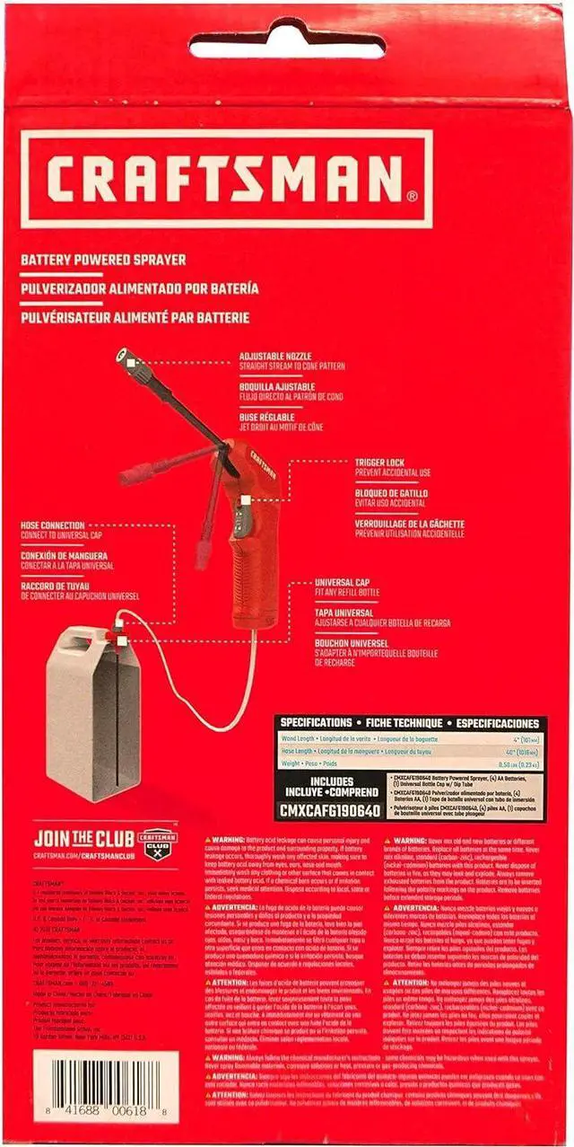 Alt view image 6 of 6 - CRAFTSMAN Battery Powered Sprayer Wand (CMXCAFG190640)