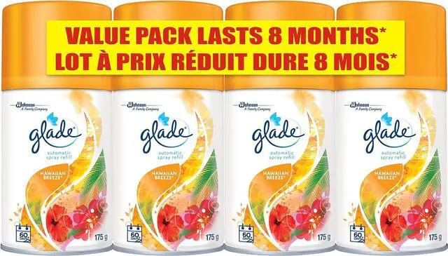 Main image of Glade Automatic Air Freshener Room Spray and Odor Eliminator, Fights Tough Odors, Hawaiian Breeze, 4 Refills