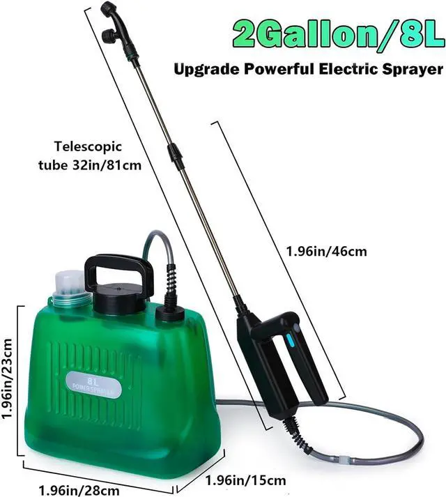 Alt view image 6 of 6 - Ramarmro Battery Powered Sprayer 2 Gallon, Electric Sprayer with 4 Mist Nozzles, USB Rechargeable Handle, 32in telescopic Wand, Garden Sprayer with Adjustable Shoulder Strap for Lawn, Garden, Cleaning