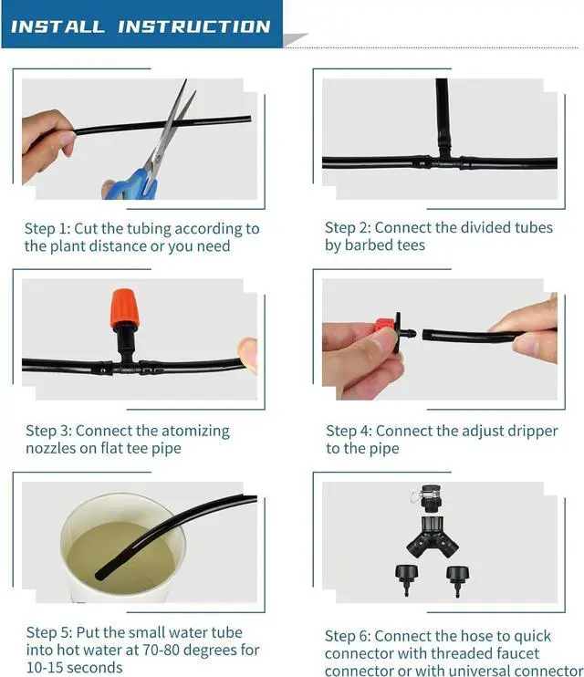 Alt view image 5 of 7 - Drip Irrigation Kit, 132ft/40M Garden Drip Irrigation System, 164PCS Adjustable Automatic Micro Watering System, 1/4 Blank Distribution Tubing Hose Suit for Garden Landscape, Flower Bed Patio, Greenh