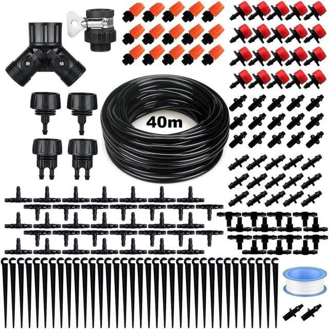 Main image of Drip Irrigation Kit, 132ft/40M Garden Drip Irrigation System, 164PCS Adjustable Automatic Micro Watering System, 1/4 Blank Distribution Tubing Hose Suit for Garden Landscape, Flower Bed Patio, Greenh