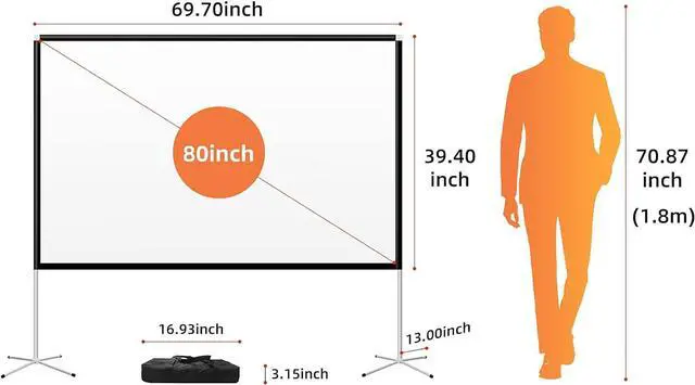 Alt view image 4 of 7 - Projector Screen with Stand,Portable Projector Screen 80inch,Projection Screen and Stand, 16:9 HD 4K,Indoor Outdoor Movie Projection Screen with Carry Bag for Family Backyard, Movie Night, Camping