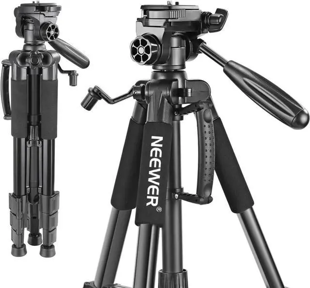 Alt view image 4 of 7 - Neewer Portable 56 inches/142 centimeters Aluminum Camera Tripod with 3-Way Swivel Pan Head,Bag for DSLR Camera,DV Video Camcorder Load up to 8.8 pounds/4 kilograms Black(SAB234)