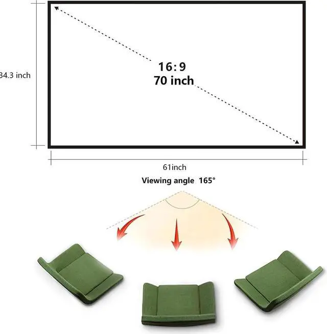 Alt view image 5 of 6 - Foldable Projector Screen 70 inch with Telescopic Rod Combination Frame 16:9 HD 4K Anti-Crease Black Backing Silver Portable Projection Screen (2024V)