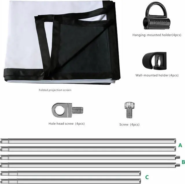 Alt view image 6 of 6 - Foldable Projector Screen 70 inch with Telescopic Rod Combination Frame 16:9 HD 4K Anti-Crease Black Backing Silver Portable Projection Screen (2024V)