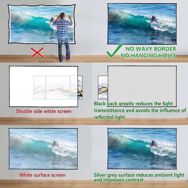 Alt view image 4 of 6 - Foldable Projector Screen 70 inch with Telescopic Rod Combination Frame 16:9 HD 4K Anti-Crease Black Backing Silver Portable Projection Screen (2024V)