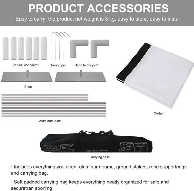 Alt view image 7 of 7 - Projector Screen with Stand 100 inch Projector Screen Outdoor Projection Screen Portable Projector Screen Home Theater Projector Screen and Stand Movie Projector Screen