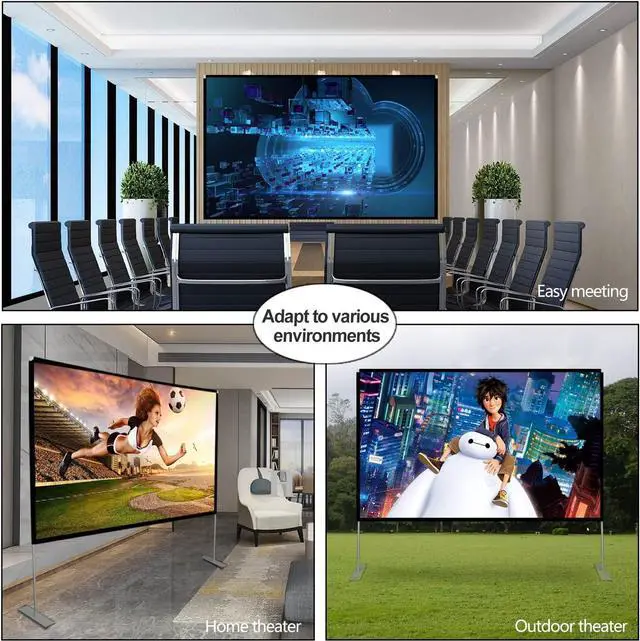 Alt view image 3 of 7 - Projector Screen with Stand 100 inch Projector Screen Outdoor Projection Screen Portable Projector Screen Home Theater Projector Screen and Stand Movie Projector Screen