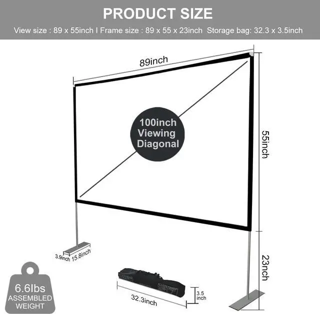 Alt view image 6 of 7 - Projector Screen with Stand 100 inch Projector Screen Outdoor Projection Screen Portable Projector Screen Home Theater Projector Screen and Stand Movie Projector Screen