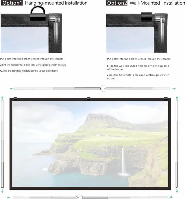 Alt view image 7 of 7 - Foldable Projector Screen 120 inch with Telescopic Rod Combination Frame 16:9 HD 4K Anti-Crease Black Backing Silver Portable Projection Screen (2024V)