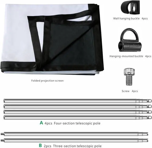 Alt view image 6 of 7 - Foldable Projector Screen 120 inch with Telescopic Rod Combination Frame 16:9 HD 4K Anti-Crease Black Backing Silver Portable Projection Screen (2024V)