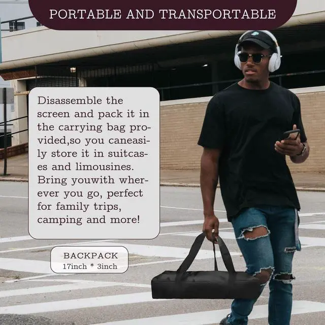 Alt view image 5 of 7 - Outdoor Projector Screen Portable Movie: Screen with Stand 80 inch Outside Easy Setup Home Theater 16:9 Foldable Cinema