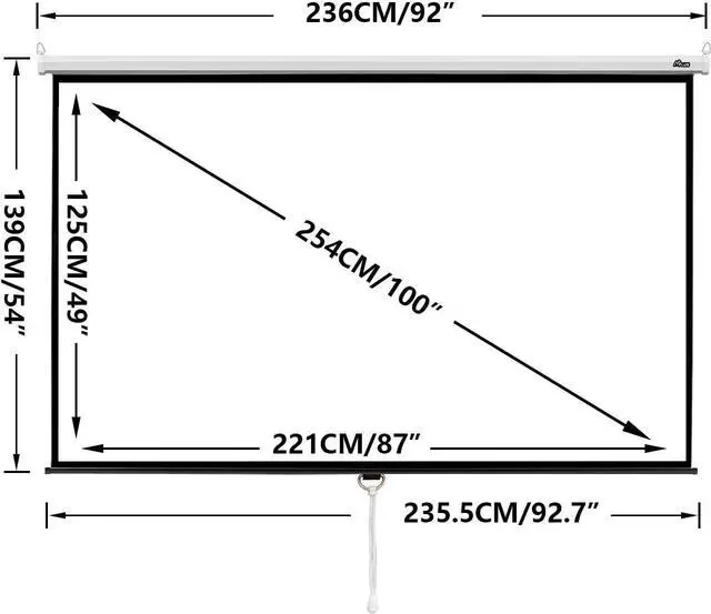 Alt view image 4 of 7 - MPLUS Projector Screen 100 inch 16:9 4K HD Manual Pull Down with Auto Lock Mechanism Wall Mounted Ceiling Projection Screen for Home Theater Cinema Indoor Outdoor HD Movie Screen