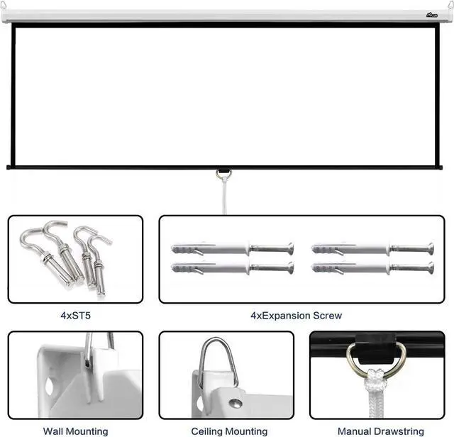 Alt view image 6 of 7 - MPLUS Projector Screen 100 inch 16:9 4K HD Manual Pull Down with Auto Lock Mechanism Wall Mounted Ceiling Projection Screen for Home Theater Cinema Indoor Outdoor HD Movie Screen