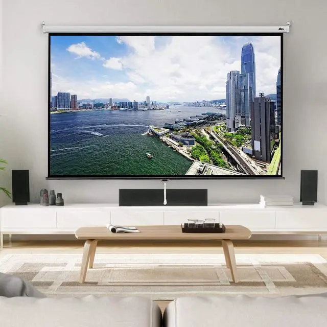 Alt view image 5 of 7 - MPLUS Projector Screen 100 inch 16:9 4K HD Manual Pull Down with Auto Lock Mechanism Wall Mounted Ceiling Projection Screen for Home Theater Cinema Indoor Outdoor HD Movie Screen