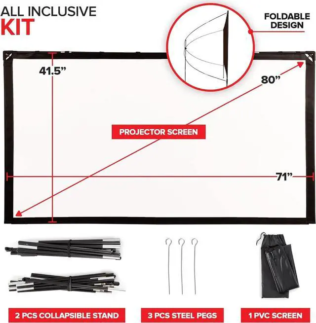 Alt view image 6 of 7 - Modern Innovations 80 Inch Outdoor Movie Projector Screen, Portable Projection Screen with Stand for Indoor or Backyard Use, Foldable Frame, Movie Screens for Outdoors, Travel, Camping, Family Movies