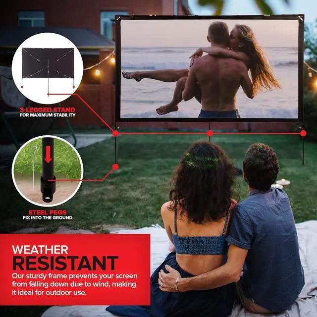 Alt view image 2 of 7 - Modern Innovations 80 Inch Outdoor Movie Projector Screen, Portable Projection Screen with Stand for Indoor or Backyard Use, Foldable Frame, Movie Screens for Outdoors, Travel, Camping, Family Movies
