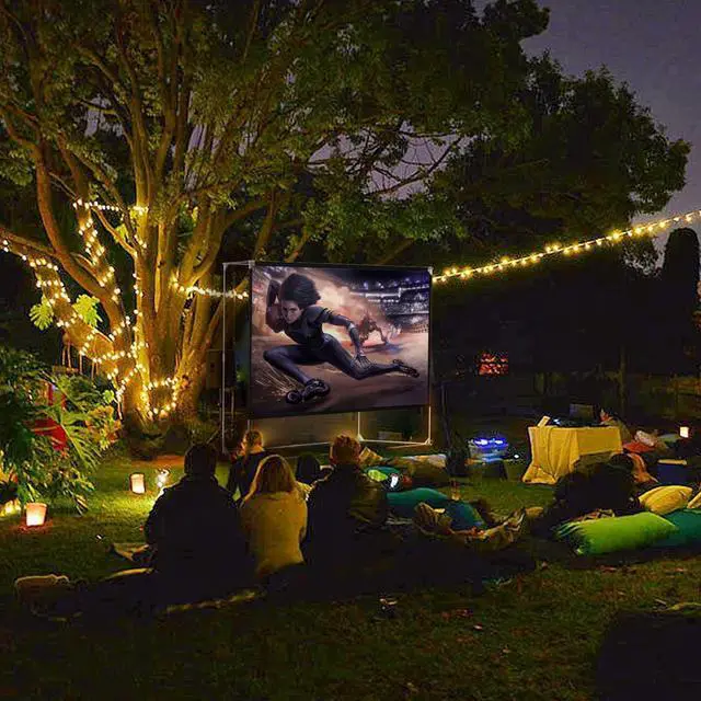 Alt view image 5 of 7 - Projector Screen and Stand 150 inch Large Outdoor Projection Screen 16:9 HD 4K Portable Projection Movie Screen with Carry Bag Foldable Anti Crease Windproof Design for Home Theater Backyard Cinema