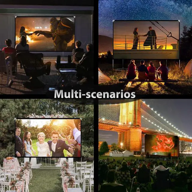 Alt view image 7 of 7 - Projector Screen and Stand 150 inch Large Outdoor Projection Screen 16:9 HD 4K Portable Projection Movie Screen with Carry Bag Foldable Anti Crease Windproof Design for Home Theater Backyard Cinema