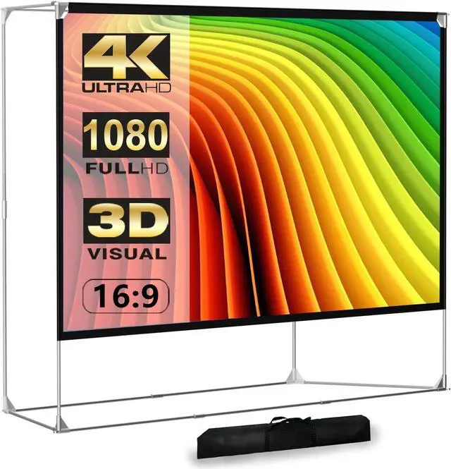 Main image of Projector Screen and Stand 150 inch Large Outdoor Projection Screen 16:9 HD 4K Portable Projection Movie Screen with Carry Bag Foldable Anti Crease Windproof Design for Home Theater Backyard Cinema