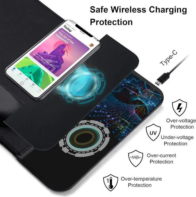 Alt view image 3 of 7 - 15W Wireless Charging Mouse Pad with Wrist Support, Fast Qi Wireless Charger Mouse Mat for iPhone 14/13/12/12 Pro/11/11Pro/XR/Xs/X/8, Samsung Galaxy S10/S9/S8 Plus Note 9/8 Multiple Devices
