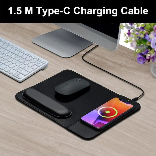 Alt view image 7 of 7 - 15W Wireless Charging Mouse Pad with Wrist Support, Fast Qi Wireless Charger Mouse Mat for iPhone 14/13/12/12 Pro/11/11Pro/XR/Xs/X/8, Samsung Galaxy S10/S9/S8 Plus Note 9/8 Multiple Devices