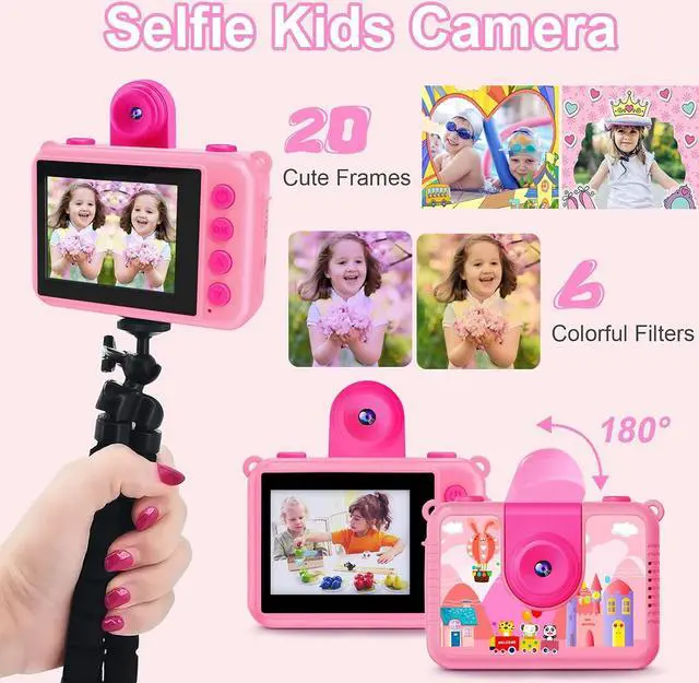 Alt view image 5 of 6 - GKTZ Kids Waterproof Camera - 180 Rotatable 1080P HD Children Digital Action Camera Underwater Camera with 32GB SD Card, Birthday Gift Toys for Girls Age 3-14