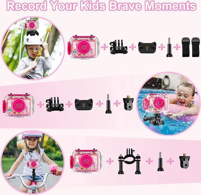 Alt view image 3 of 6 - GKTZ Kids Waterproof Camera - 180 Rotatable 1080P HD Children Digital Action Camera Underwater Camera with 32GB SD Card, Birthday Gift Toys for Girls Age 3-14