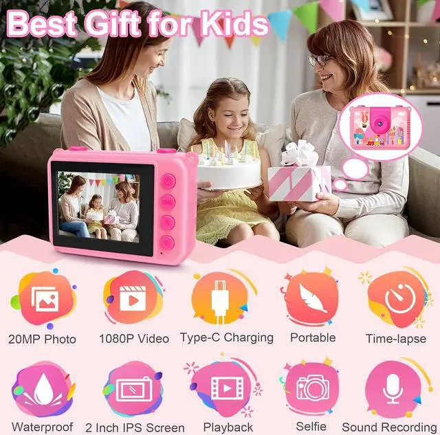 Alt view image 4 of 6 - GKTZ Kids Waterproof Camera - 180 Rotatable 1080P HD Children Digital Action Camera Underwater Camera with 32GB SD Card, Birthday Gift Toys for Girls Age 3-14