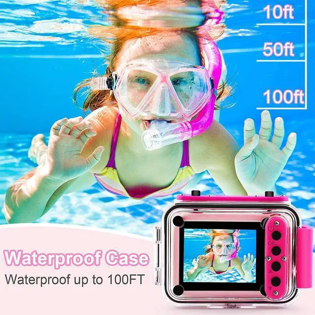 Alt view image 2 of 6 - GKTZ Kids Waterproof Camera - 180 Rotatable 1080P HD Children Digital Action Camera Underwater Camera with 32GB SD Card, Birthday Gift Toys for Girls Age 3-14