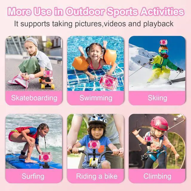Alt view image 6 of 6 - GKTZ Kids Waterproof Camera - 180 Rotatable 1080P HD Children Digital Action Camera Underwater Camera with 32GB SD Card, Birthday Gift Toys for Girls Age 3-14