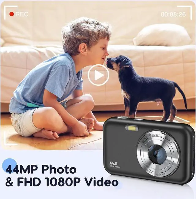Alt view image 3 of 6 - Digital Camera, FHD 1080P Kids Camera 44MP Point and Shoot Camera 16X Zoom Compact Small Photography Camera for Kids with 32G Card & 2 Batteries Portable Camera Gift for Boys Girls Teens (Black)