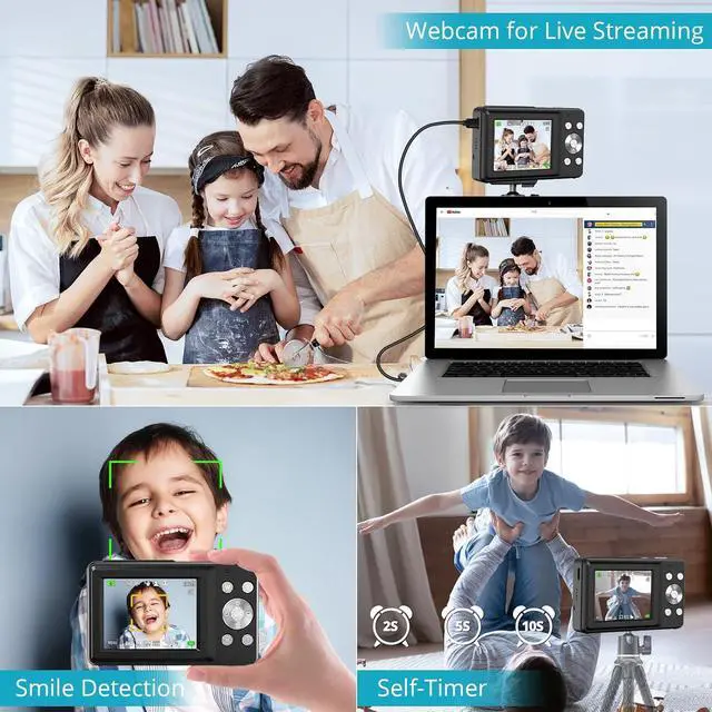 Alt view image 4 of 7 - Digital Camera Newest 1080P 44MP Digital Cameras for Photography, Digital Point and Shoot Camera for Kids with 16X Digital Zoom, Anti-Shake, Compact Small Travel Camera for Boys Girls Teens, Black