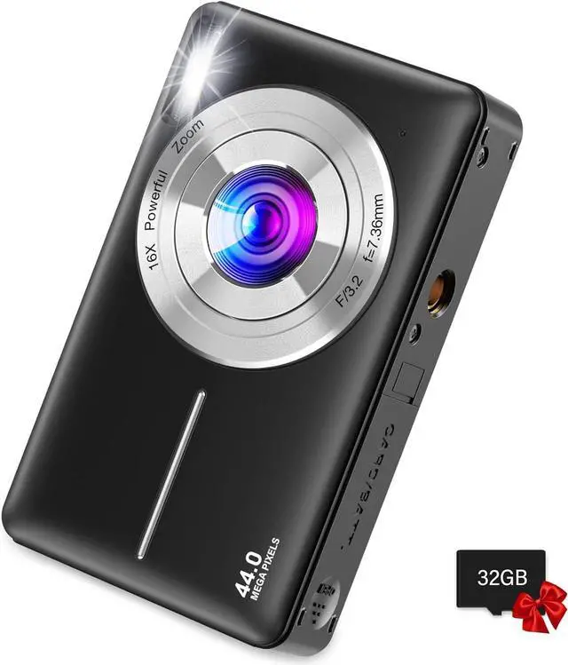 Main image of Digital Camera,Kids Camera with 32GB Card,Nsoela FHD 1080P 44MP Compact Vlogging Camera,Point and Shoot Camera 16X Digital Zoom, Portable Mini Kids Camera for Teens Students (Black)