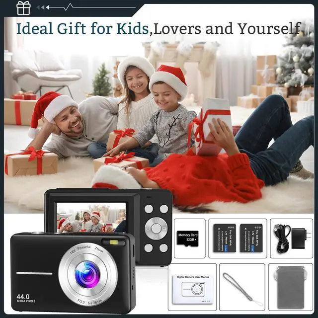 Alt view image 7 of 7 - Digital Camera,Kids Camera with 32GB Card,Nsoela FHD 1080P 44MP Compact Vlogging Camera,Point and Shoot Camera 16X Digital Zoom, Portable Mini Kids Camera for Teens Students (Black)