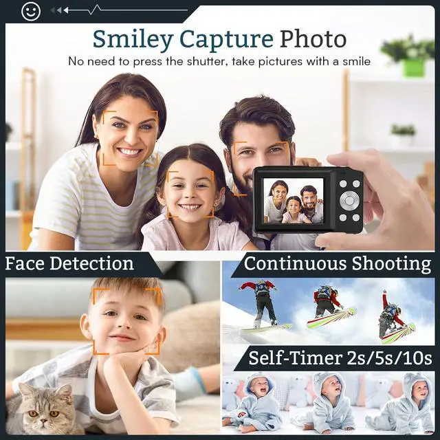 Alt view image 6 of 7 - Digital Camera,Kids Camera with 32GB Card,Nsoela FHD 1080P 44MP Compact Vlogging Camera,Point and Shoot Camera 16X Digital Zoom, Portable Mini Kids Camera for Teens Students (Black)