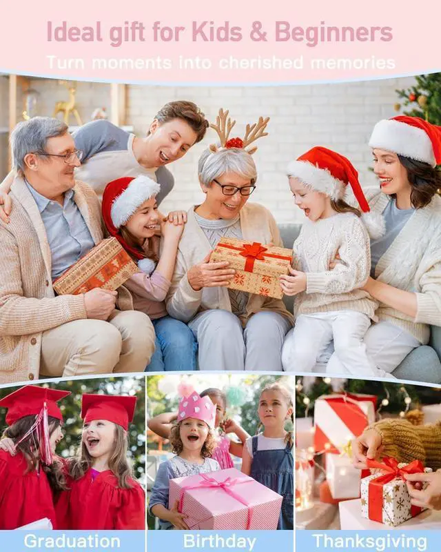 Alt view image 7 of 7 - AiTechny Digital Camera for Kids, 1080P FHD Kids Camera with 32GB SD Card, 44MP Point and Shoot Digital Camera with 16X Zoom, Compact Small Vintage Camera Gifts for Teens Kids Boys Girls (Pink)