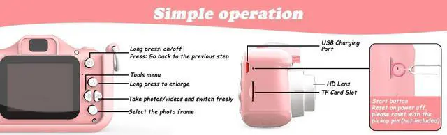 Alt view image 5 of 7 - Uplayteck Kids Camera Digital Camera for 3-10 Years Old Girls/Boys with 1080P Video&Games&Music Cute Selfie Toddler Camera for Birthday Christmas New Year Gift (Not Including SD Card)-Pink