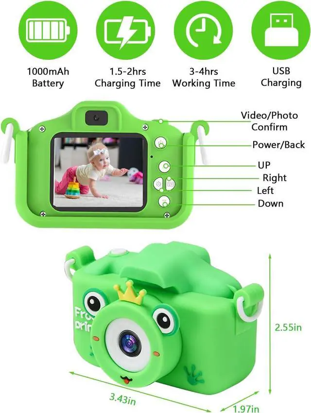 Alt view image 6 of 7 - ZXICH Kids Selfie Camera, Toys for 3-8 Year Old Boys and Girls, HD Kids Digital Camera for Toddler with Cartoon Soft Silicone Cover, 32GB SD Card, Christmas Birthday Festival Gifts for Kids