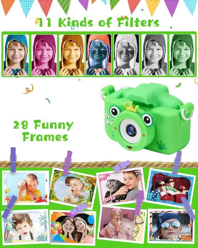 Alt view image 3 of 7 - ZXICH Kids Selfie Camera, Toys for 3-8 Year Old Boys and Girls, HD Kids Digital Camera for Toddler with Cartoon Soft Silicone Cover, 32GB SD Card, Christmas Birthday Festival Gifts for Kids
