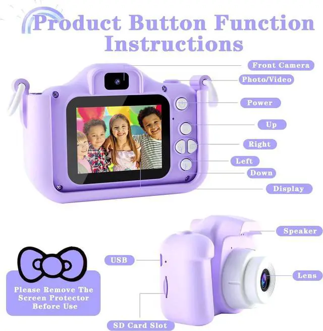 Alt view image 3 of 6 - CIMELR Kids Camera Toys for 3-12 Year Old Boys/Girls, Kids Digital Camera for Toddler with Video, Christmas Birthday Festival Gifts for Kids, Selfie Camera for Kids, 32GB TF Card (Purple-Cat)
