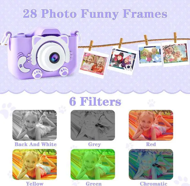 Alt view image 4 of 6 - CIMELR Kids Camera Toys for 3-12 Year Old Boys/Girls, Kids Digital Camera for Toddler with Video, Christmas Birthday Festival Gifts for Kids, Selfie Camera for Kids, 32GB TF Card (Purple-Cat)
