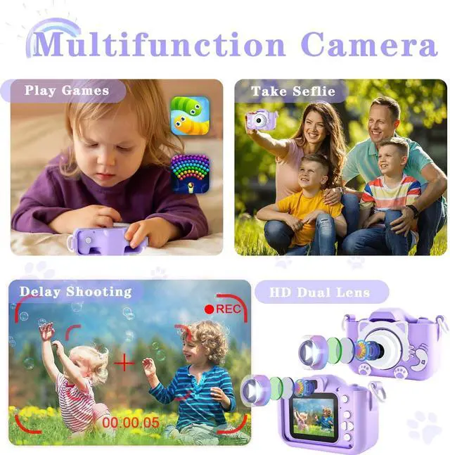 Alt view image 6 of 6 - CIMELR Kids Camera Toys for 3-12 Year Old Boys/Girls, Kids Digital Camera for Toddler with Video, Christmas Birthday Festival Gifts for Kids, Selfie Camera for Kids, 32GB TF Card (Purple-Cat)