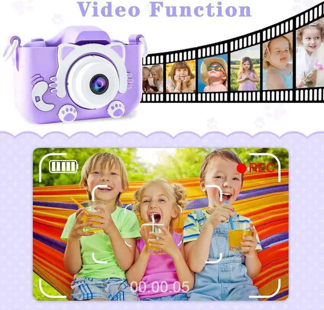 Alt view image 5 of 6 - CIMELR Kids Camera Toys for 3-12 Year Old Boys/Girls, Kids Digital Camera for Toddler with Video, Christmas Birthday Festival Gifts for Kids, Selfie Camera for Kids, 32GB TF Card (Purple-Cat)
