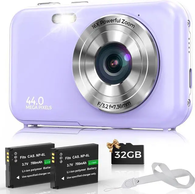 Main image of Digital Camera, Bofypoo FHD 1080P 44MP Kids Camera with 32GB Card, 16X Zoom Vlogging Camera, Point and Shoot Digital Camera Compact Camera for Teens,Beginners (Purple)